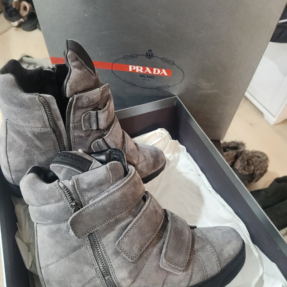 Prada Gray High-Top Sneakers